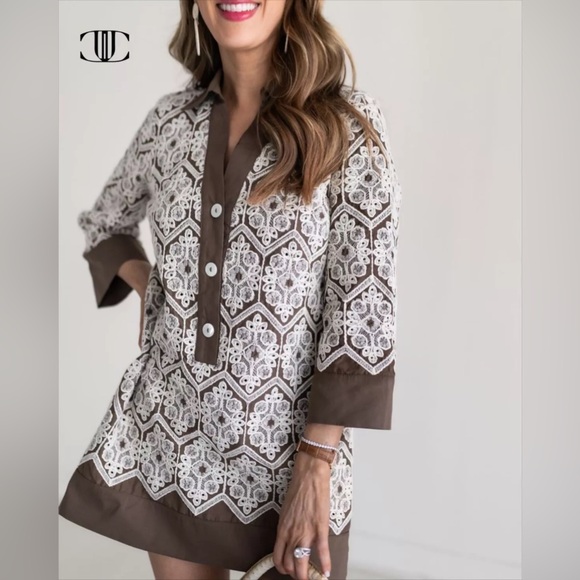 Tuckernuck Dresses & Skirts - Tuckernuck Mocha Mousse Lace Collier Dress – Size Small - EUC